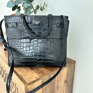 Guess Black Croc-Pattern Tote Bag